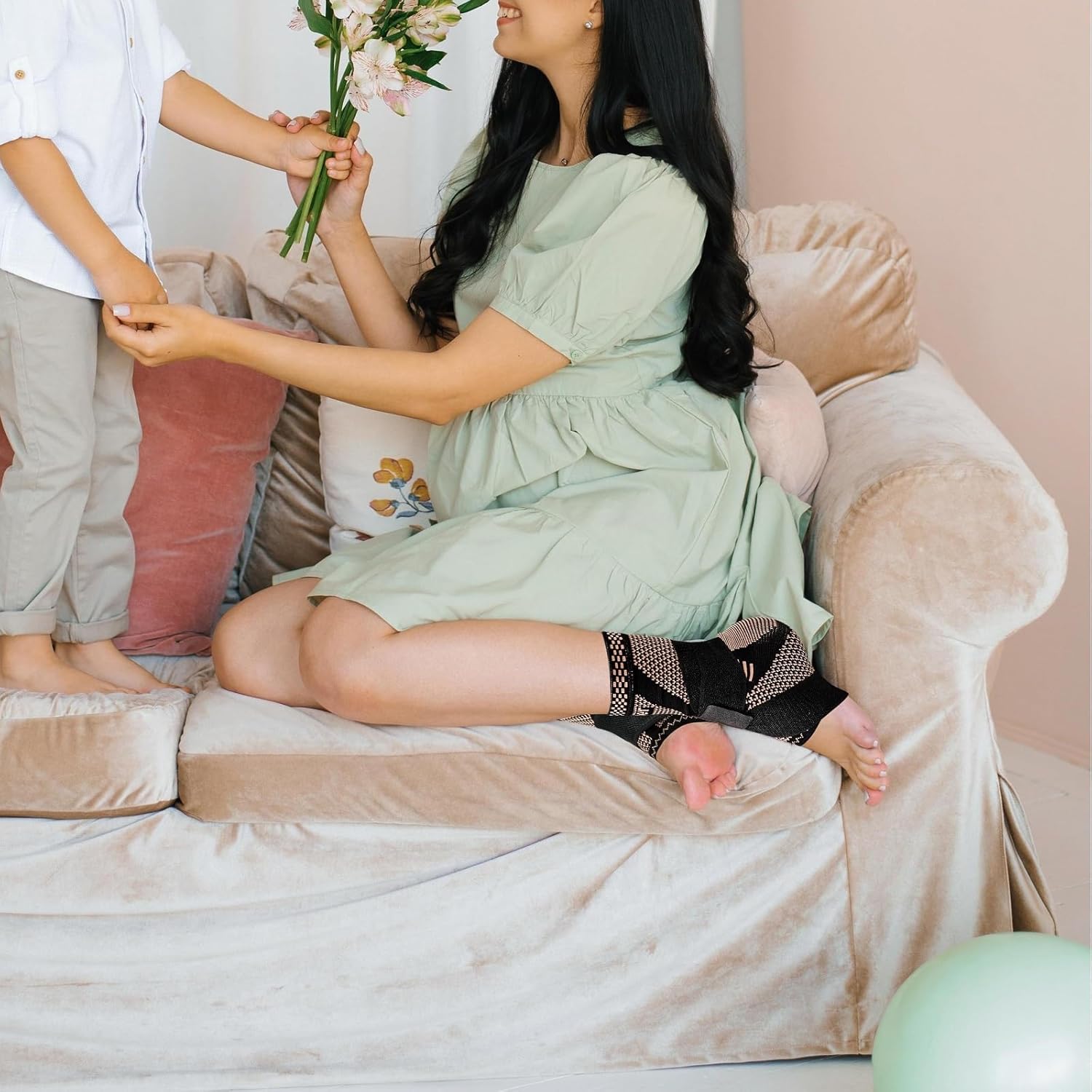 SMALL JIUFENTIAN Copper Ankle Brace Adjustable Compression Sleeve (Pair)-Ankle Support Heel Brace for Achilles Tendonitis, Plantar Fasciitis-Eases Swelling and Sprained Ankle(Medium)